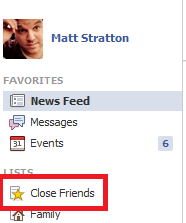 Facebook Close Friends Button